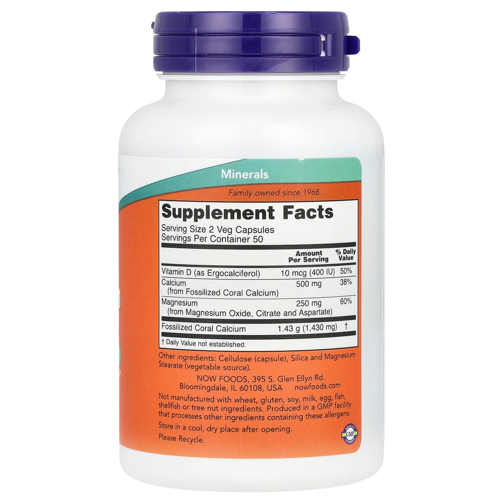 NOW Foods, Коралловый кальций плюс, 100 растительных капсул