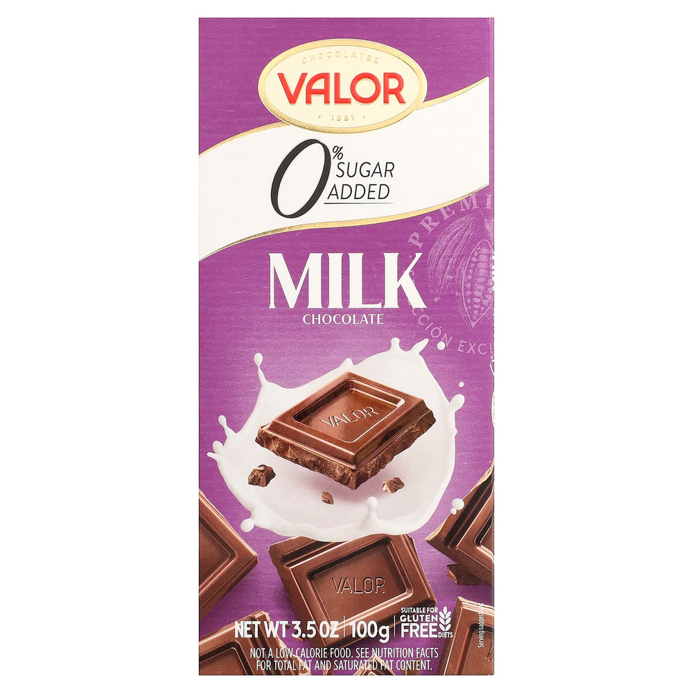 Valor, молочный шоколад, 0% добавленного сахара, 100 г (3,5 унции)