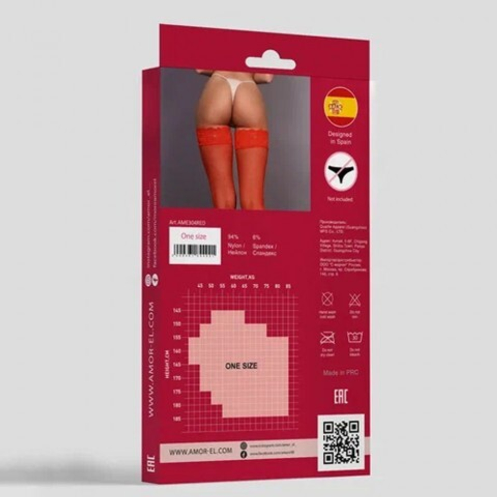 Чулки в мелкую сетку Rosa roja S/L красные