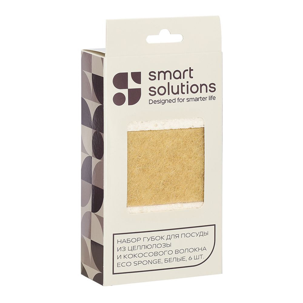 Набор губок для посуды из целлюлозы и кокосового волокна Eco Sponge, белые, 6 шт.