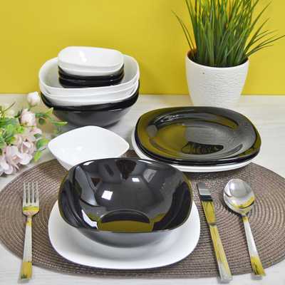 Столовый набор 18 предметов "WHITE/BLACK" квадрат (99207)