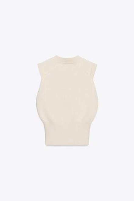 ZARA ТОП ИЗ ТРИКОТАЖА БЕЗ РУКАВОВ, ЭКРЮ
