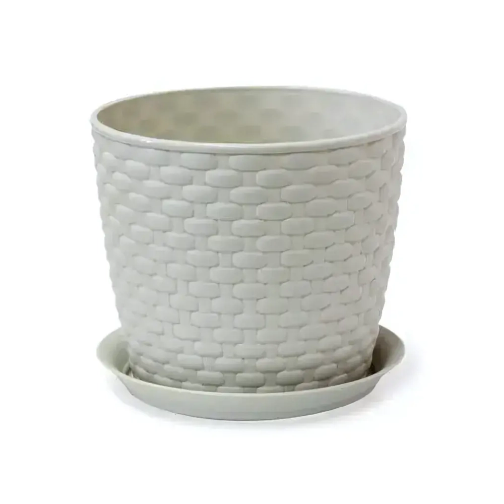 Кашпо РОТАНГ D155мм 2л с поддоном белый ротанг 0,136,155х0,155м