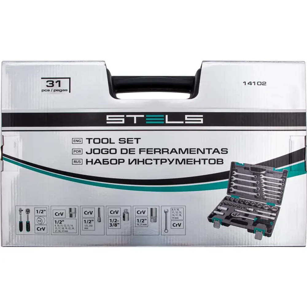 Набор инструментов, 1/2", CrV, 31 предм.// STELS 14102