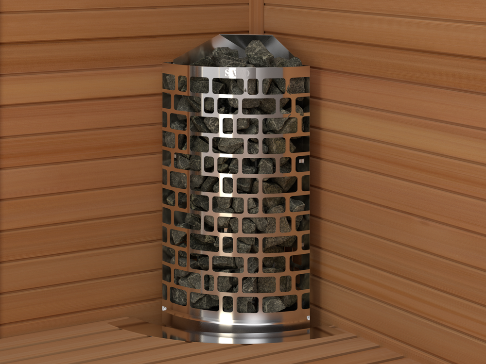 SAWO Электрическая печь Aries напольная угловая, 4,5 кВт, нерж. сталь, артикул ARI3-45NS-CNR-P, выносной пульт (пульт и блок мощности докупаются отдельно)