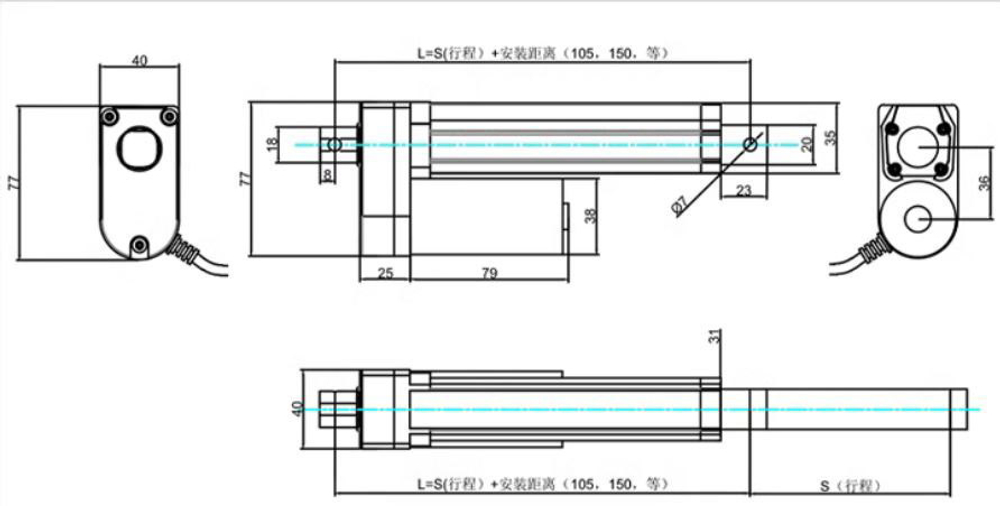 Актуатор линейный IP66 12V-300мм-50мм/с-30кг