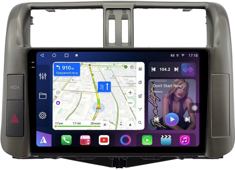 Магнитола для Toyota Land Cruiser Prado 150 2009-2013 (взамен 7" навигации) - FarCar BM9-2K-7041C монитор 9.5" 2K QLED на Android 14, TS10, 4+32Гб, CarPlay, 4G SIM-слот