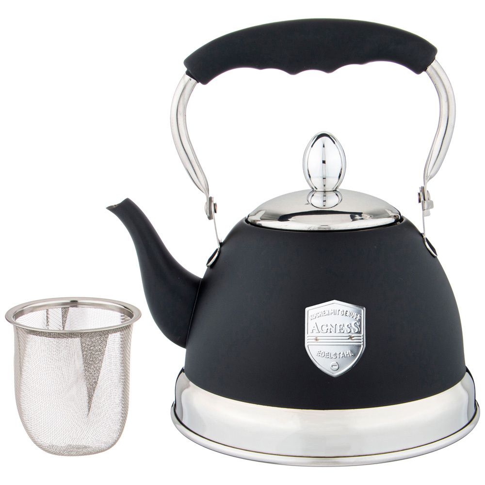 ЧАЙНИК AGNESS С ФИЛЬТРОМ, 1,0 Л C ИНДУКЦИОН. КАПСУЛЬНЫМ ДНОМ И СКЛАДЫВАЮЩЕЙСЯ РУЧКОЙ ЦВЕТ: ЧЕРНЫЙ