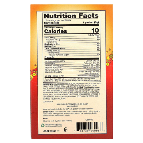 NOW Foods, Real Food, тонкие палочки, со вкусом тропического пунша, 12 палочек по 5 г (0,18 унции)