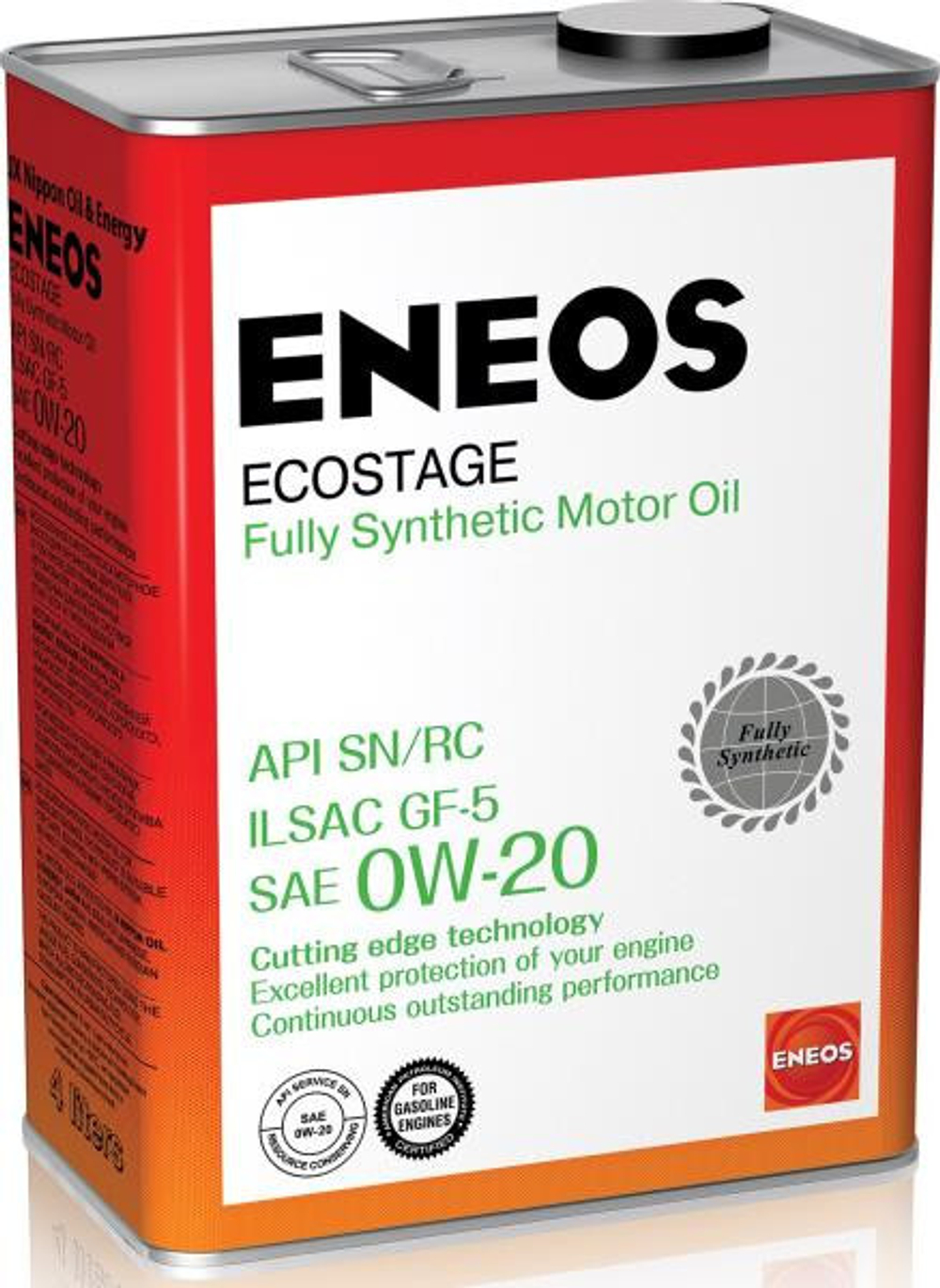 Масло моторное ENEOS Ecostage, синтетическое, 0W-20, SN, 4 л