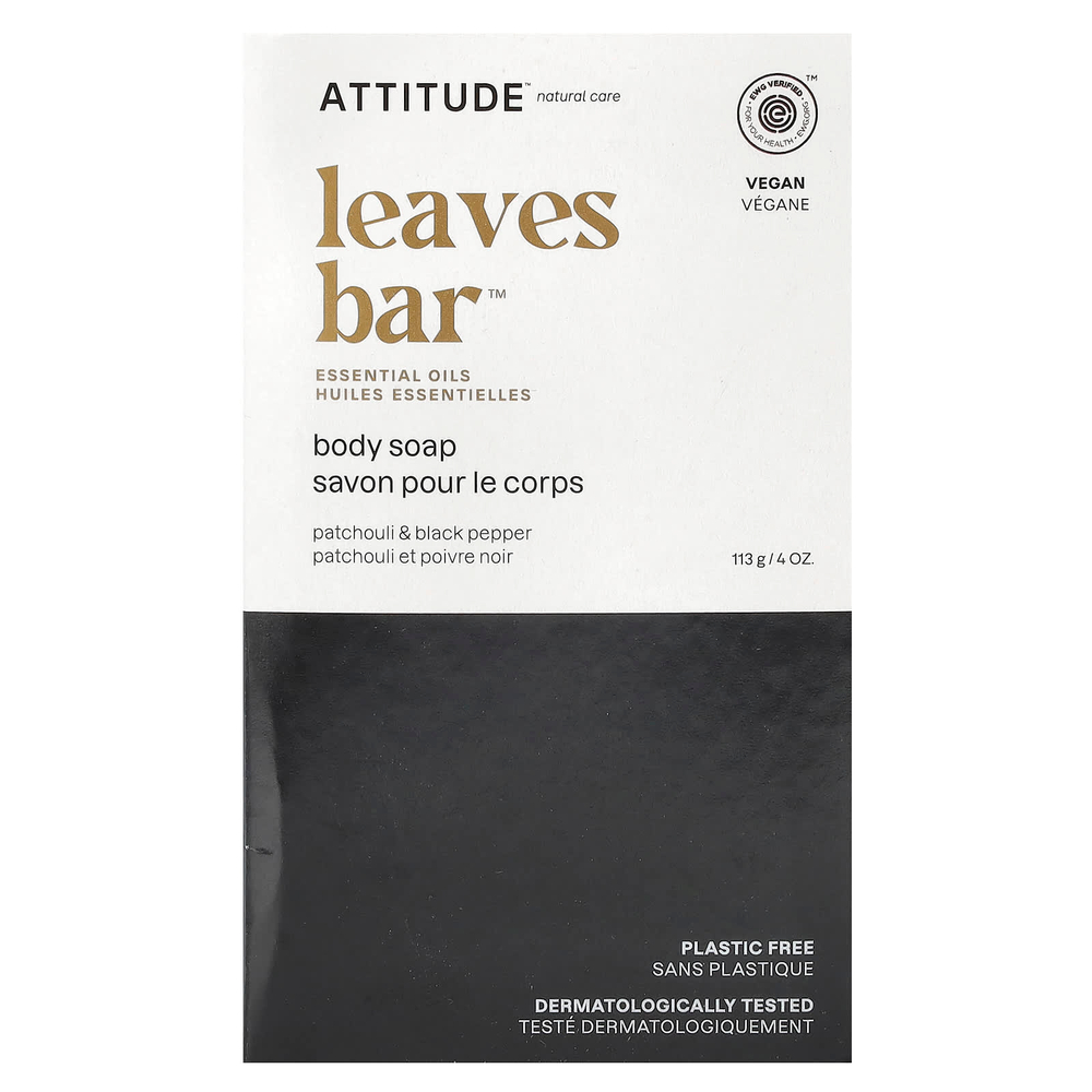 ATTITUDE, Leaves Bar ™, мыло для тела, пачули и черный перец, 113 г (4 унции)