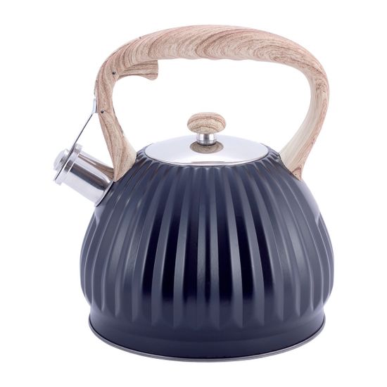 Чайник 3 л. из нержавеющей стали со свистком Kamille KM-1076 черный с ручкой под дерево