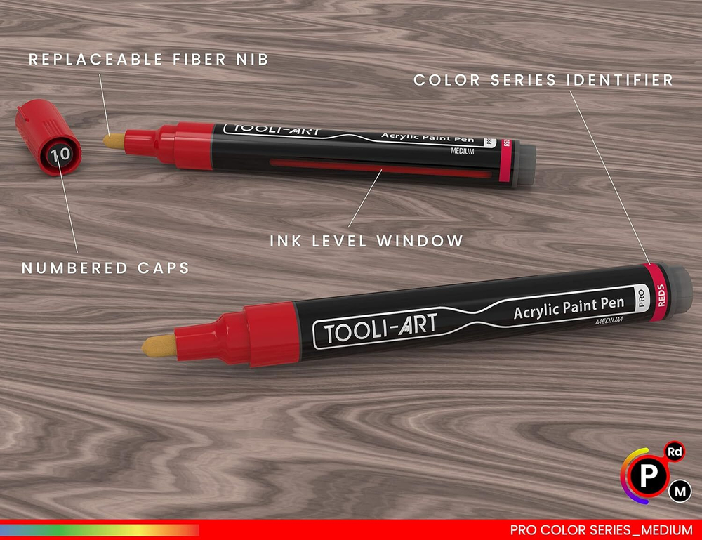 TOOLI-ART акриловые маркеры фломастеры, 22 шт., 3 мм Reds