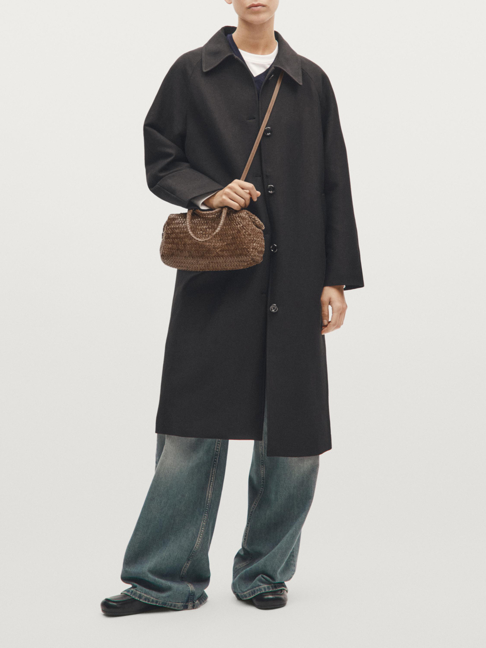 Massimo Dutti Маленькая плетеная сумка из кожи наппа, серо-коричневый