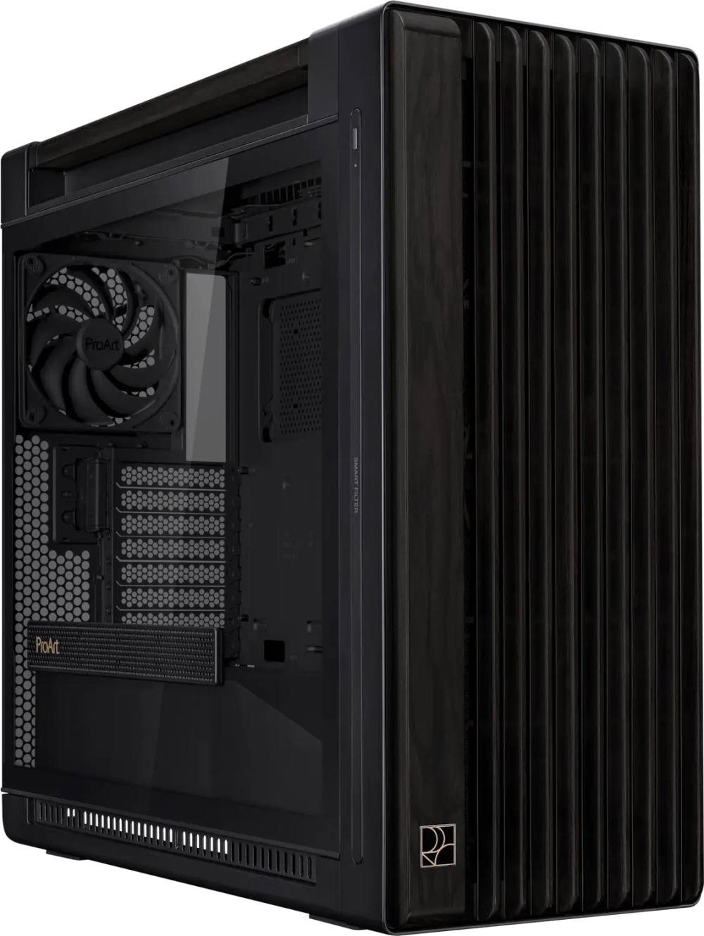 Корпус ASUS PROART PA602 WOOD TG PWM BLACK, деревянная панель на лицевой части, закаленное стекло, черный