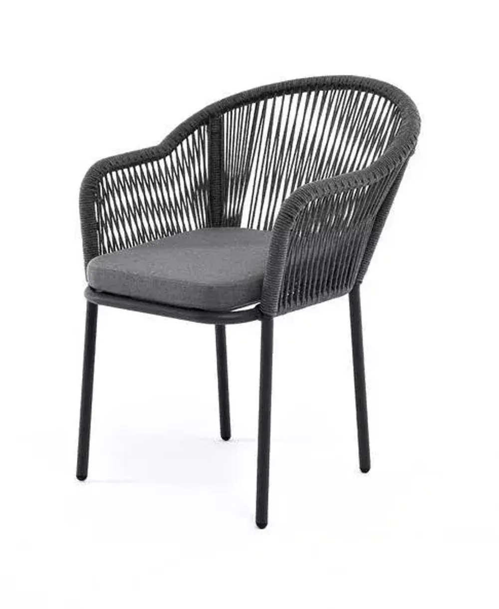 "Лион" стул плетеный из роупа, каркас алюминий серый (RAL7022) муар, роуп серый круглый, ткань серая 017