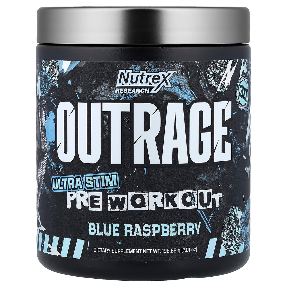 Nutrex Research, Outage, Ultra Stim, предтренировочный комплекс, со вкусом голубой малины, 198,66 г (7,01 унции)
