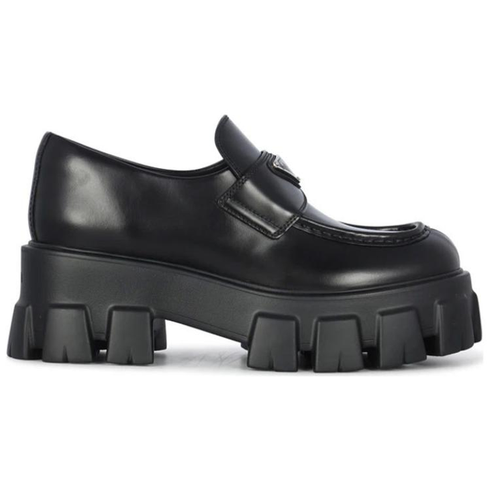 PRADA Brushed Leather Monolith Loafers "Black" Women"s