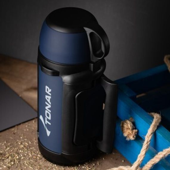 Термос TONAR 1400ML HS.TM-041 (крышка-кружка с ручк, доп.пл.чашка, скл.ручки, ремень)