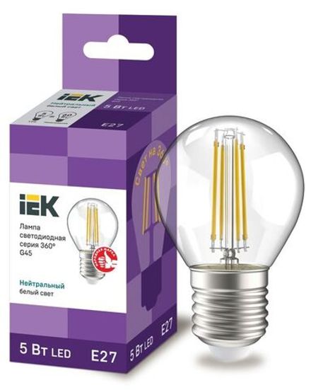 Лампа светодиодная филаментная 360° 5Вт G45 шар прозрачная 4000К нейтр. бел. E27 230В IEK LLF-G45-5-230-40-E27-CL
