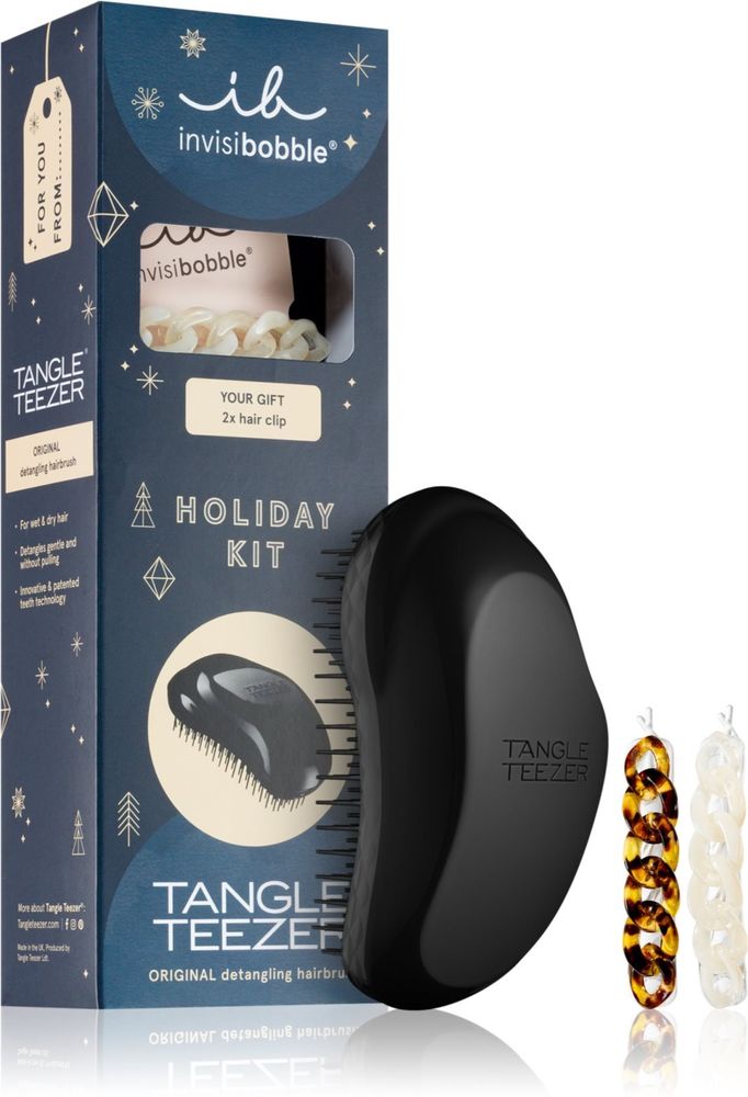 invisibobble Panther Black brush for all hair types 1 pc + Hair pins 2 pc x Tangle Teezer Holiday Kit