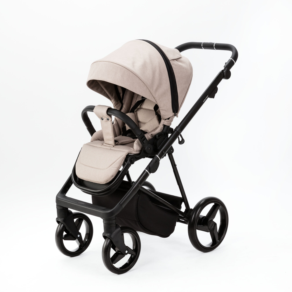 Детская универсальная коляска Adamex Blanc 2 в 1 LUX PS-18 Светло-бежевый, светло-бежевая экокожа
