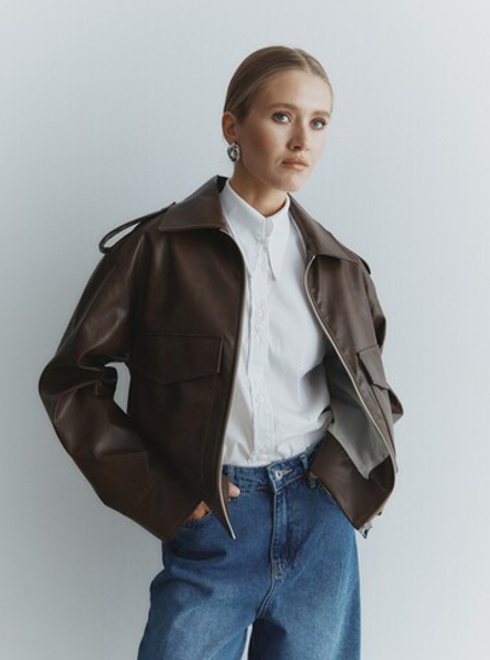 Куртка кожаная "Рептилия", цвет коричневый