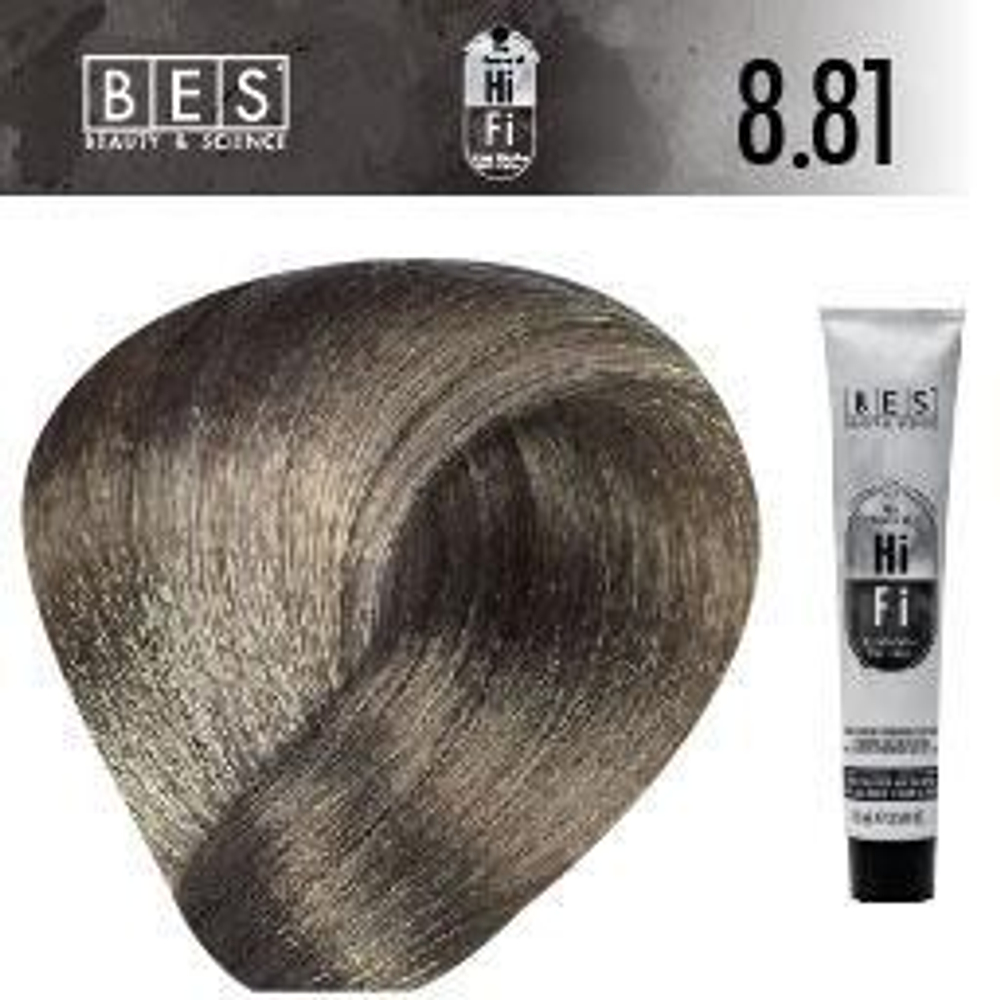 Краситель перманентный HI-FI 8.81 (светло-пепельный бежевый блонд), BES, 100 мл.