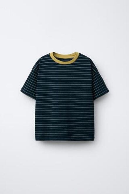 ZARA ФУТБОЛКА В ПОЛОСКУ С КОНТРАСТНЫМ ВОРОТНИКОМ, ПОЛОСКИ