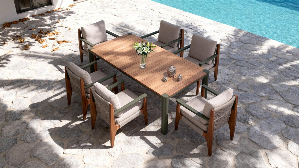 Столовая группа Elif Dining Set. Алюминий, роуп, ироко. Поставка 45 дней.