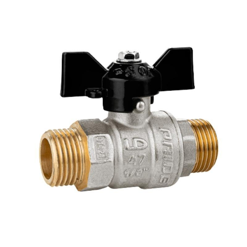 Кран латунный шаровой LD Pride 47.304, DN 25, PN 40, никелированный, штуцер-штуцер, бабочка