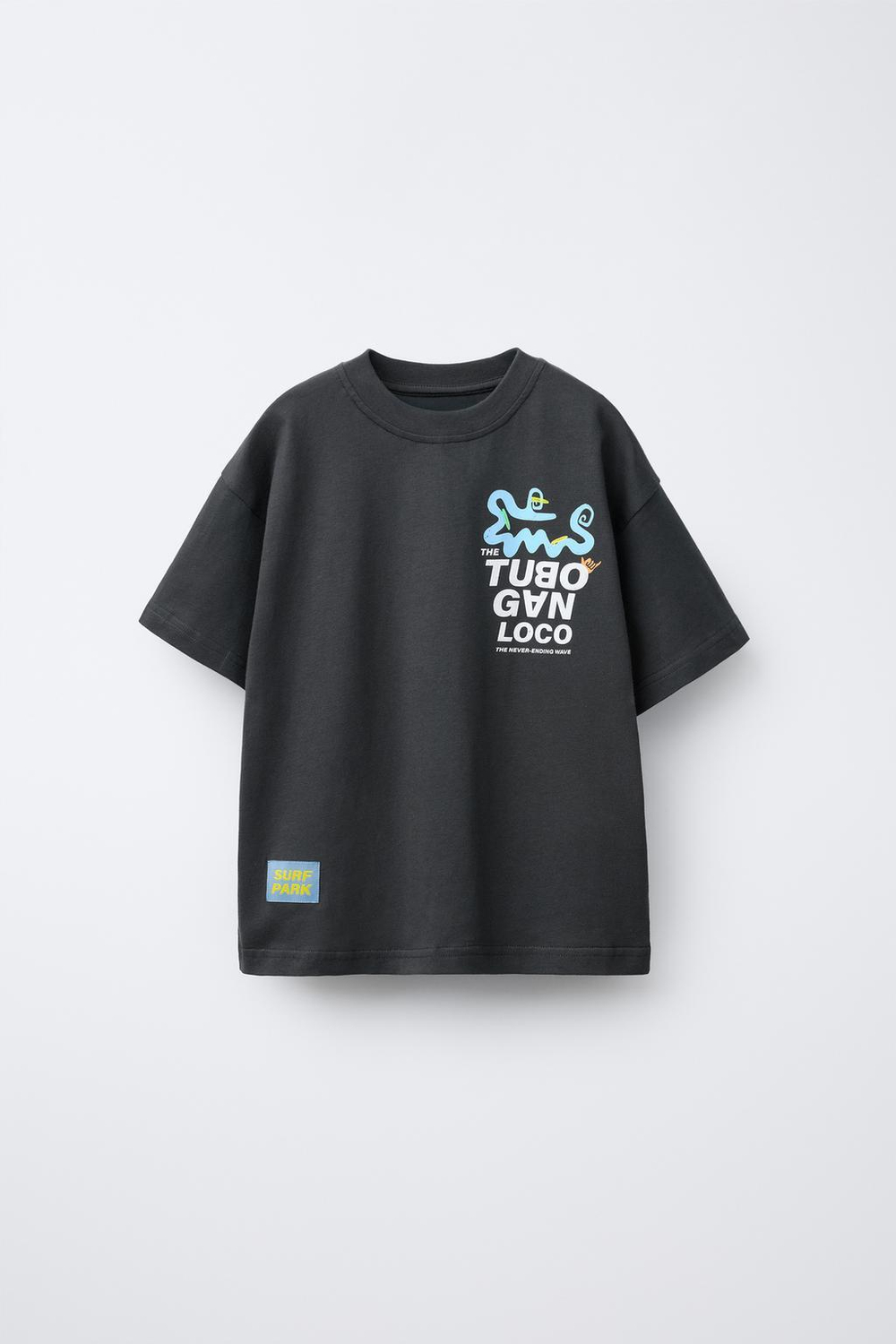 ZARA ФУТБОЛКА С ПРИНТОМ, АНТРАЦИТОВО-СЕРЫЙ