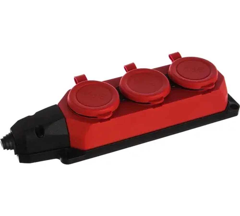Колодка ЭРА K-3e-RED-IP44 каучуковая с заземлением 3 розетки 16A IP44 красная Б0044552