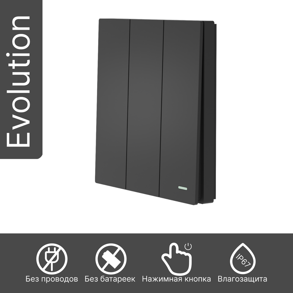 Беспроводной выключатель GRITT Evolution 3кл. антрацит, IP67, без реле, EV2203BL