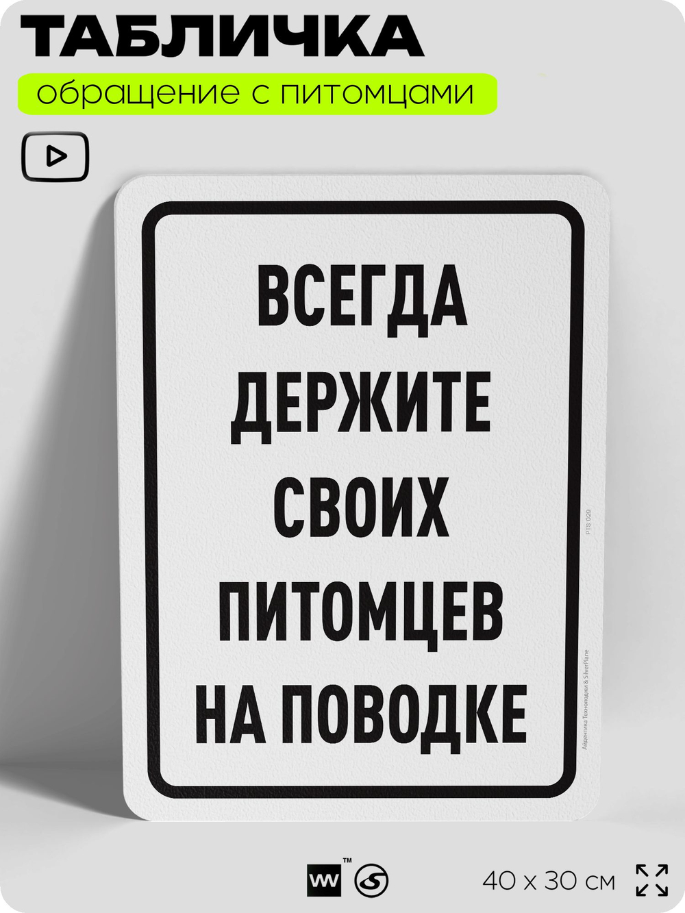 Табличка "Всегда держите своих питомцев на поводке" на дверь и забор, для двора, дома, подъезда, 40х30 см, Silver Plane x Айдентика Технолоджи