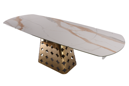 Стол обеденный Ist Casa раскладной Луксор, 150(+45+45)х90х76 см, белая керамика, золото