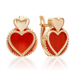 Серьги «Пылкая любовь» с английским замком из красного золота с сердоликом