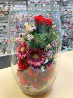 натуральные кустовые розы в стекле, вакуум*