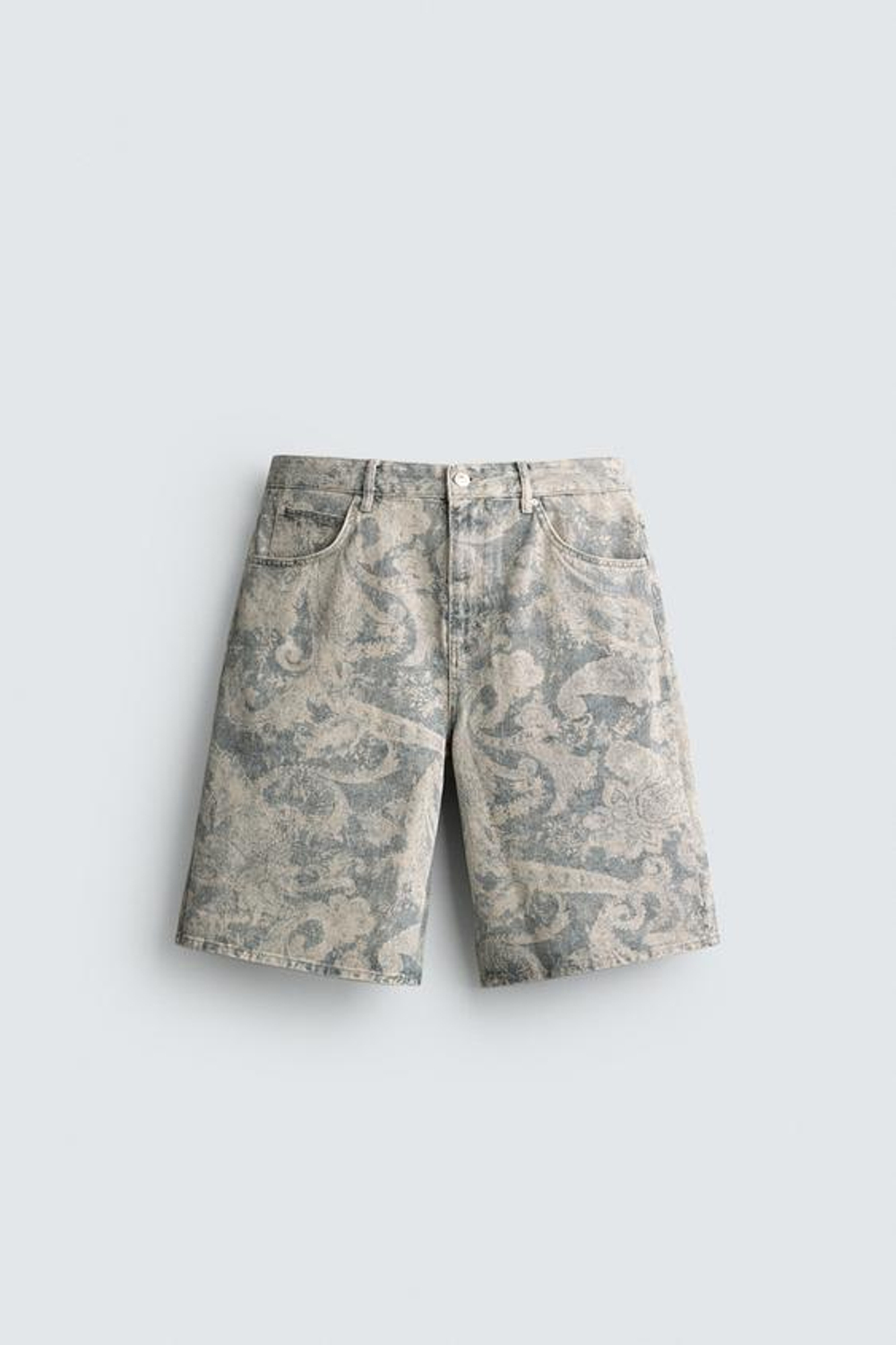 ZARA ШОРТЫ BAGGY С ПРИНТОМ ПЕЙСЛИ, ГОЛУБОЙ