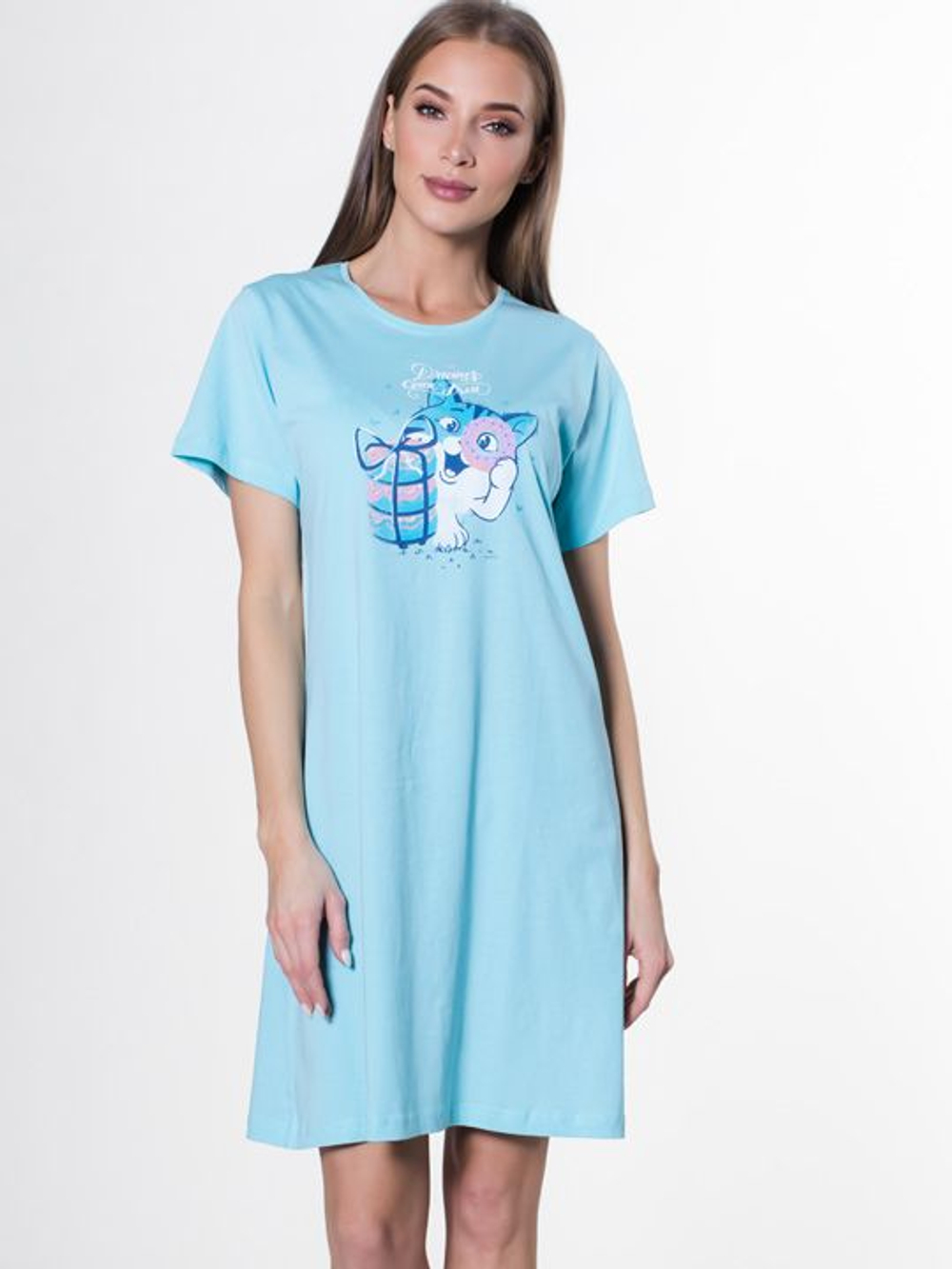 Хлопковая сорочка с забавным принтом (Размер: L) (Цвет: персиковый)