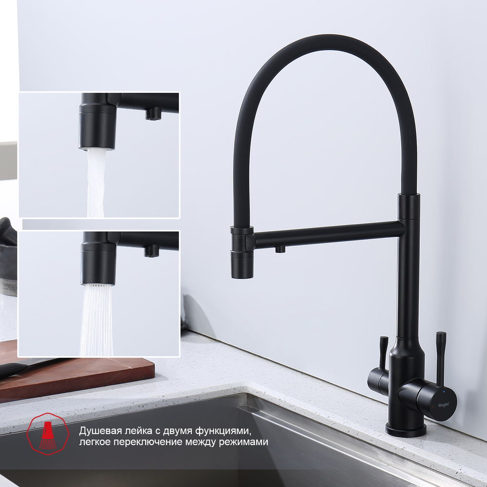 Смеситель для кухни с подключением фильтра Raglo R81.63.06, черный
