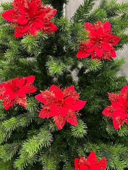 Набор новогодних цветов на ёлку 8шт красные (6996)