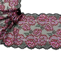 Кружево эластичное черное/цветы 18 см, Италия