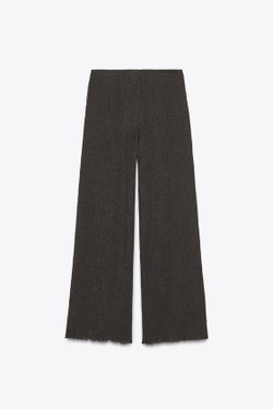 ZARA ШИРОКИЕ БРЮКИ ИЗ ТКАНЕВОГО МАТЕРИАЛА, ТЕМНО-КОРИЧНЕВЫЙ