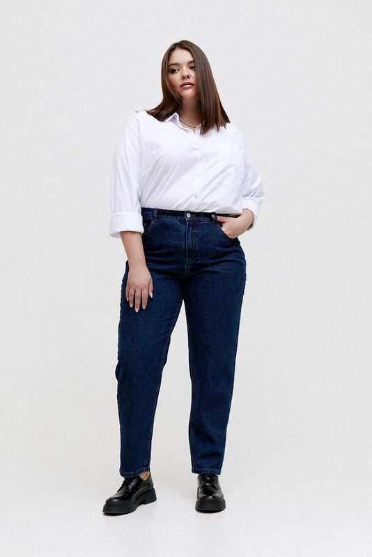 Джинсы mom; синий