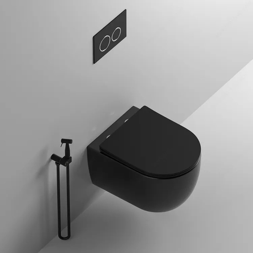 Унитаз OGLIO Aria MB подвесной безободковый черный матовый, ТЕРМООБЖИГ (не плёнка) CT9239 Ceruttispa (485х365х350)