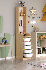 Стеллаж DERYA с 5 выдвижными ящиками - дуб