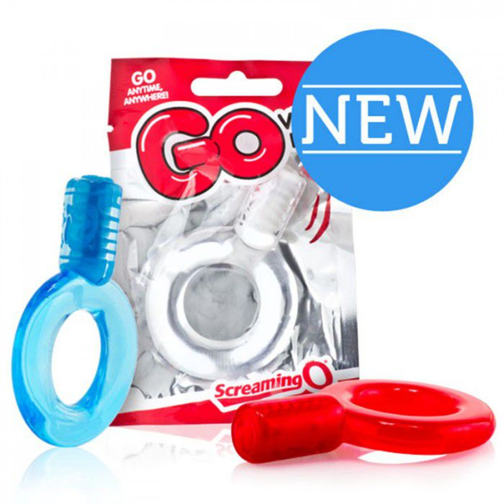 Голубое упругое кольцо на пенис с вибрацией Go (Цвет: голубой)