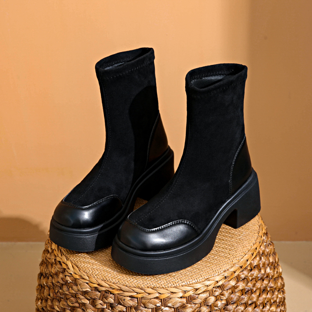 NX DOUGHNUT Crew Sock Boots 7.5cm Women"s Black