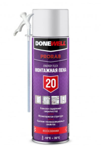 156_ Пена полиуретановая монтажная бытовая DONEWELL ENERGY FLEX 20 всесезонная 650мл (12шт), арт. DPH06U20, ш/к 4606445048452